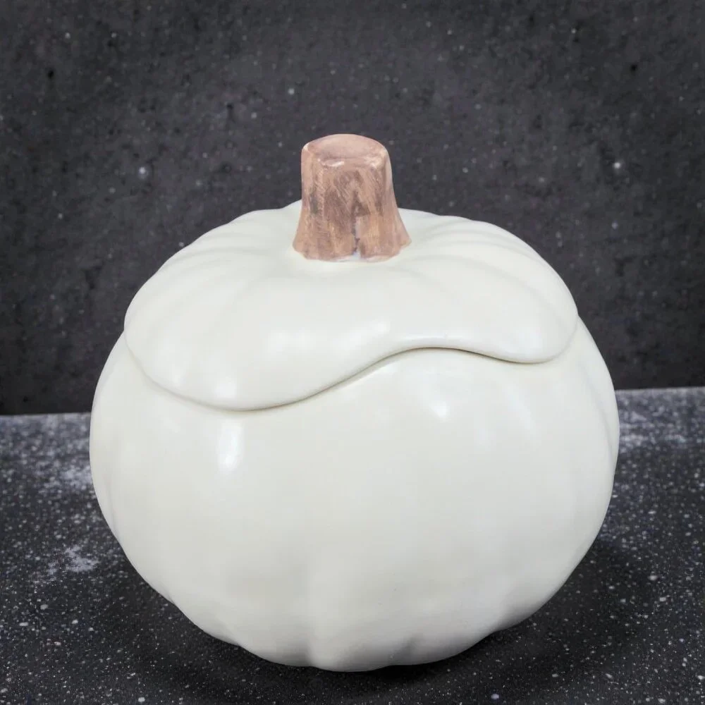 Pottery Barn‎ Barbara Eiger Ceramic White Pumpkin Lidded Bowl Jar Container VTG
